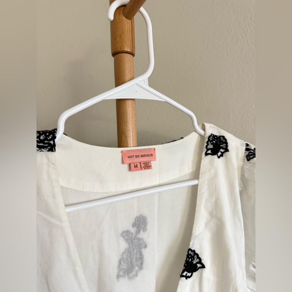 Anthropologie Not So Serious Contrast Embroidered Wrap Maxi Dress White & Black - Picture 6 of 7
